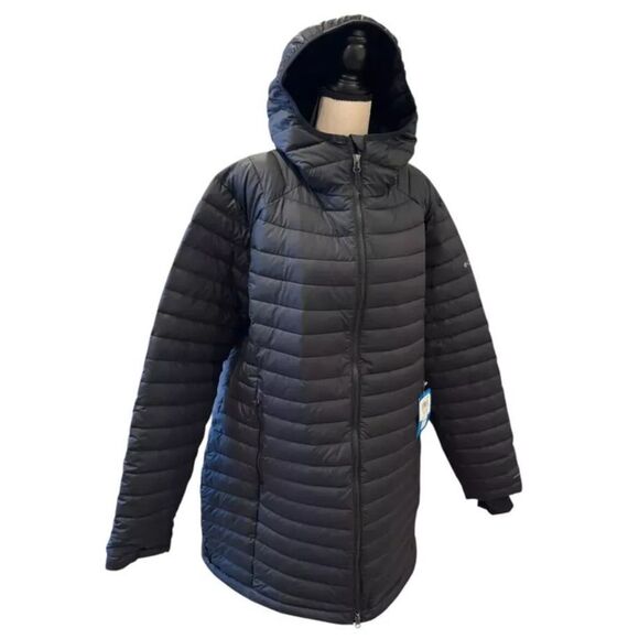 Columbia Women Sz 3X Black White Out Mid Omni Heat Mid Hooded Puffer Jacket - Picture 1 of 6